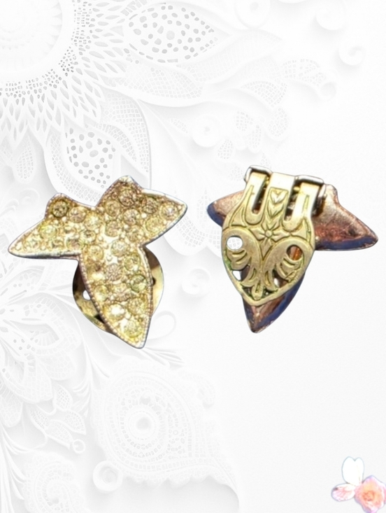 Jewelry - Clip On Rhinestone Leaf Earrings Silver Tone Dainty Vintage 850
